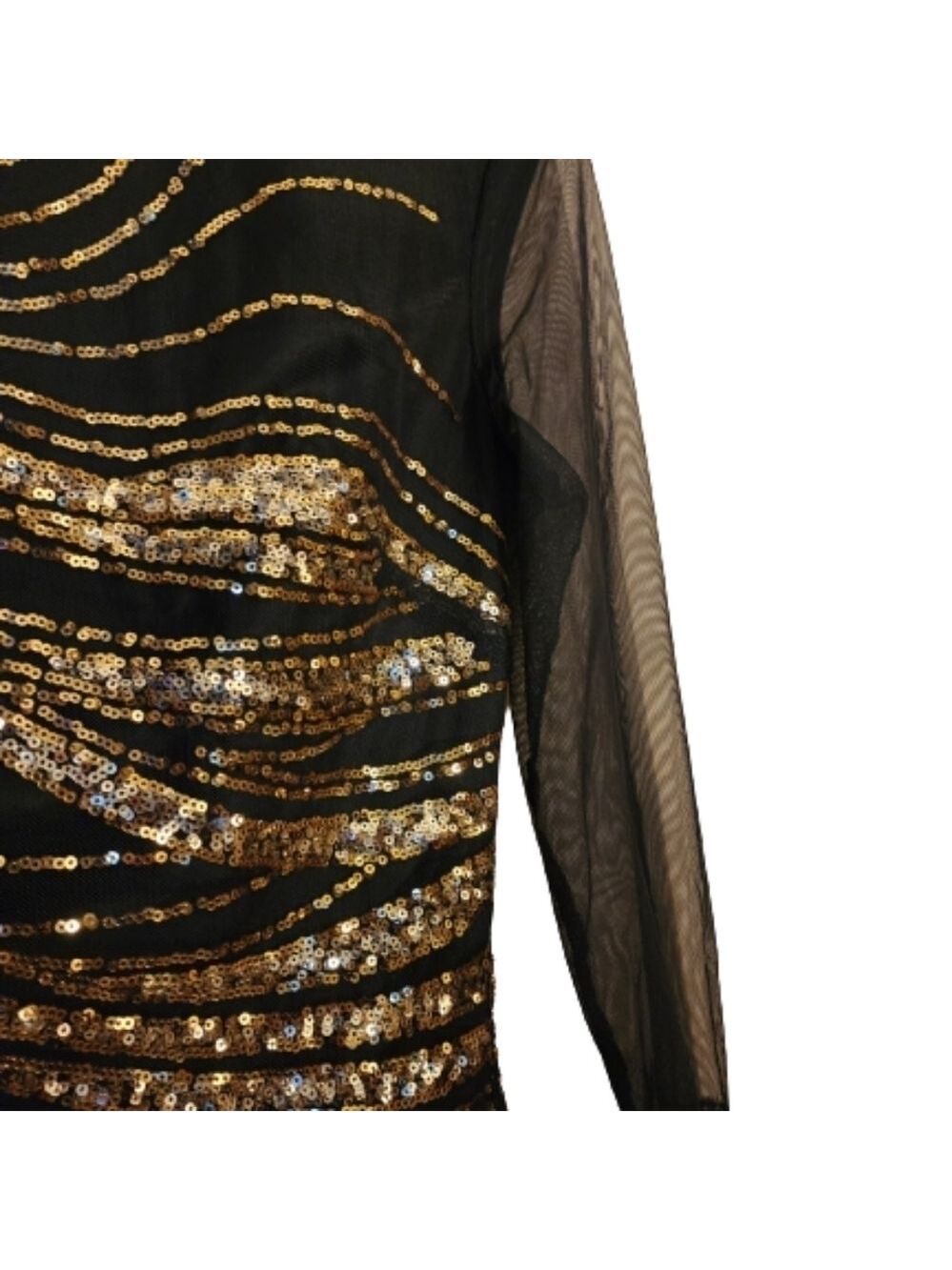 Bebe black bobycon long sleeve golden sequin mini dress size small - Picture 2 of 5